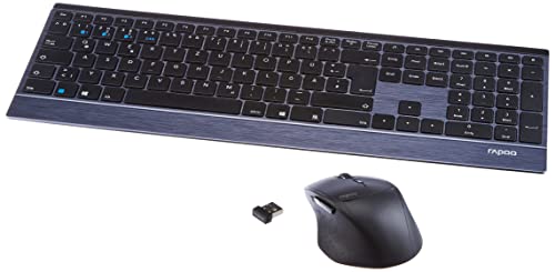 Rapoo 9500M kabellose ultraflache Multimodus-Kombination mit Tastatur und Maus, 1.600 DPI Laser-Sensor, schwarz