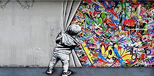 HONGC Moderne Street Art Wandbilder Graffiti Art Junge hinter dem Vorhang Leinwand Gemälde an der Wand Kunstposter und Drucke 80 x 160 cm/31,4"x 62,9" ohne Rahmen – 13