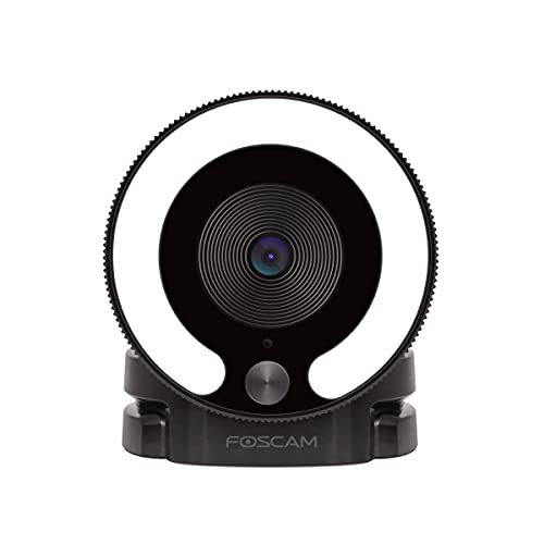 FOSCAM W28 1080P USB Plug and Play Webkamera mit LED-Leuchtring und integriertem Mikrofon, Helligkeitseinstellung, Autofokus
