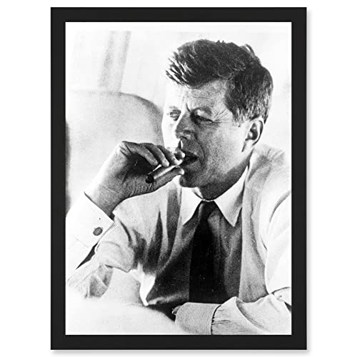 JFK John F Kennedy Smoking Cigar US President Picture Artwork Framed A3 Wall Art Print Rauchen Präsident Bild Mauer