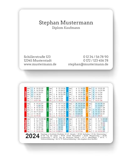 100 Visitenkarten mit Kalender 2023, laminiert, inkl. Kartenspender - Classic Business