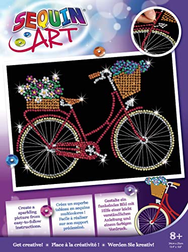 MAMMUT 8011956 - Sequin Art Purple Paillettenbild Fahrrad, Steckbild Kreativset, Komplettset mit Styropor Rahmen, Bildvorlage, Pailletten, Steckstifte und Anleitung, Bastelset für Kinder ab 6 Jahre