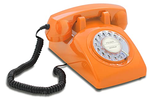 Retro Telefon mit Wählscheibe und Metallklingel vom Dresdener Entwicklungshaus Opis Technology – Das Opis 60s Cable Vintage Wahlscheibentelefon (orange)