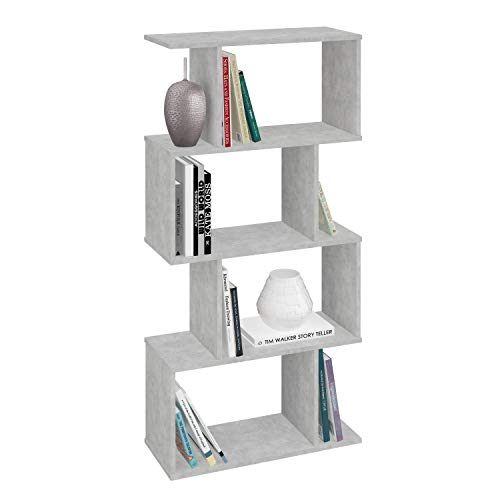Polini Smart Standregal Bücherregal in S-Form 4 Fächer 142 x 69,8 x 29 cm in Grau