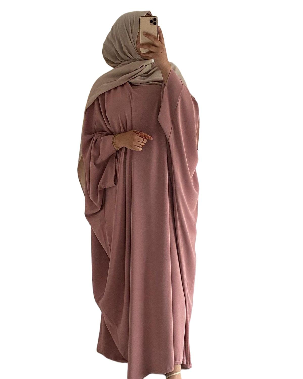 RUIG Damen Kleid Muslimische Gebet Abaya Islamische Robe Maxi Afrikanischer Kaftan Türkei Islam Dubai in voller Länge mit Hijab, Rosa Einheitsgröße