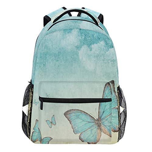 Oarencol Vintage Blue Butterfly Aquarell Sky Art Rucksack Bookbag Daypack Reise Schule College Tasche für Damen Herren Mädchen Jungen