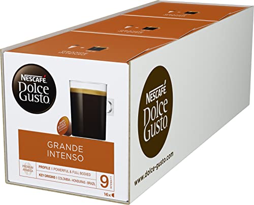 NESCAFÉ Dolce Gusto Grande Intenso 48 Kaffeekapseln (Arabica Bohnen aus Ostafrika und Südamerika, Haselnussbraune Crema, Aromaversiegelte Kapseln) 3er Pack (3 x 16 Kapseln)