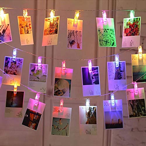 LED Foto Lichterkette, 6 Meter/Lichterketten-8 Modi 40 Foto-Clips, USB/Batteriebetrieben Dekoration für Wohnzimmer Weihnachten Hochzeiten Party [mehrfarbig]