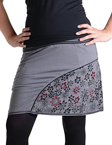 Vishes - Alternative Bekleidung – Bedruckter und bestickter Baumwollrock mit Blumen und „Hosentaschen“ grau 40