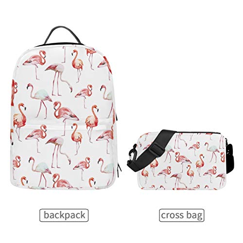 FAJRO Flamingos Reiserucksack mit Abnehmbarer Cross-Tasche