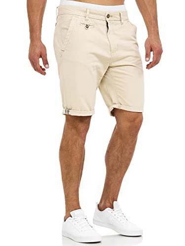 Indicode Herren Cuba Chino Shorts mit 5 Taschen inkl. Gürtel aus 100% Baumwolle | Kurze Hose Regular Fit Bermudas Sommerhose Herrenshorts Short Men Pants Chinohose für Männer Fog L