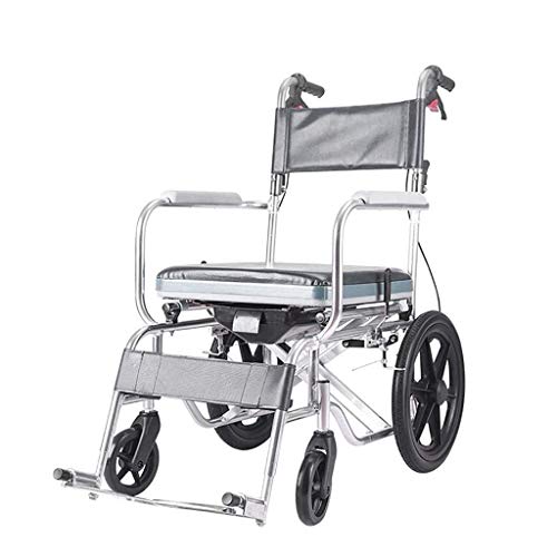 AOLI Rollstuhl mit WC-Sitz - Foldingcommode Stuhl - Medical Nursing Trolley - wasserdicht Duschstuhl Vollreifen Max Belastbarkeit 220lbs leicht zu bedienen,Grau weiß,Rädchen