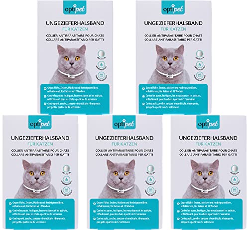 OptiPet 5X Ungezieferhalsband für Katzen, 4 Monate Schutz gegen Flöhe, Zecken,Mücken, Milben, reflektierend, für Katzen ab 12 Wochen