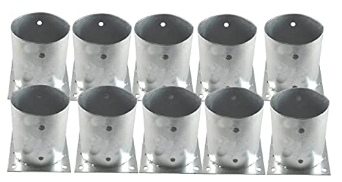 10 Stück EXCOLO Pfostenträger 150mm hoch verzinkt als Bodenhülse für Beton oder festen Untergrund Zaunträger Aufschraubhülsen Hülse Bodenplatte Anker (rund 120 mm)