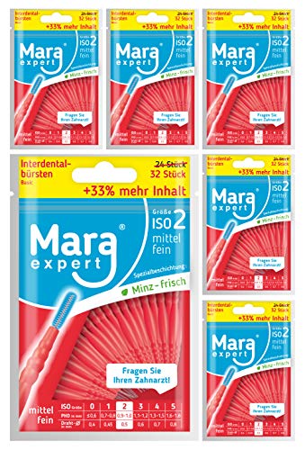 Interdentalbürsten – Bürsten für Zahnzwischenräume von MARA EXPERT | 0,5 mm ISO 2 fein | 6x32Interdentalbürste ROT | Standard Dentalbürsten