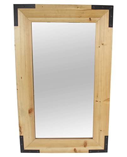 FRANK FLECHTWAREN Spiegel Wood, breiter Holzrahmen im Industrial-Look, Schwarze Metallbeschläge, Wandmontage möglich, Maße: 50 x 3 x 70 cm