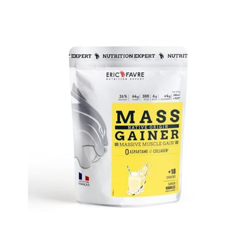 Massengewinnung, Native Protein – Protein und Kohlenhydrate aus zwei Quellen, schnelle Massezunahme, Gewichtszunahme und Muskelmasse – Eric Favre – Vanille 1 kg