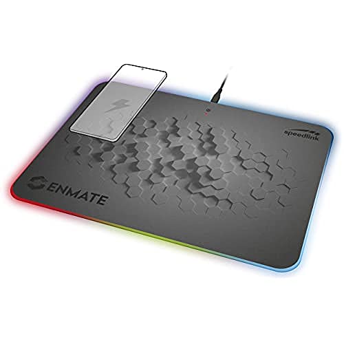 SPEEDLINK Enmate RGB Charging Mousepad - Gaming-Mauspad mit Induktions-Ladefunktion (10 kraftvolle Beleuchtungsmodi - rutschfeste Rückseite - 1.4m Kabellänge), Grau