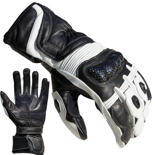 PROANTI Motorradhandschuhe Racing Leder Motorrad Handschuhe (Gr. M-XL, Weiß)- XXL