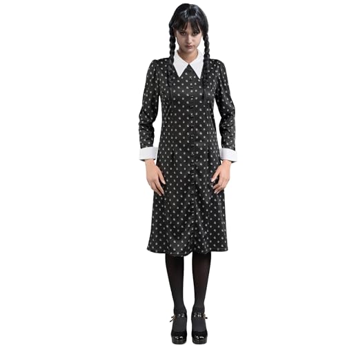 Krause & Sohn Wednesday Kostüm Kleid schwarz Deluxe inkl. Perücke für Damen Gr. XS-L Halloween Fasching Lizenz Filmheld (S)