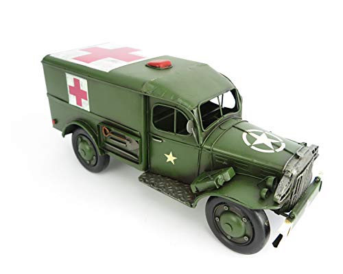 Clever-Deko Nostalgie Blechauto amerikanischer Militärkrankenwagen SANITÄTER Antik Retro Krankentransporter 2. WK II zweiter Weltkrieg Nachbau Rotes Kreuz