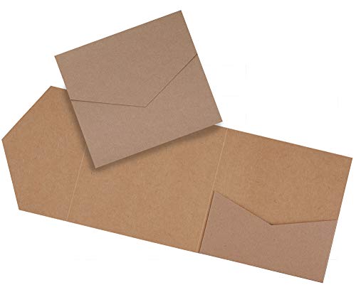 Papermane Pocketfold Karte Quadratisch 143 x 143 mm - Einladung Hochzeit - Blanko Klappgrußkarte recycelt (Kraft-braun, 50)