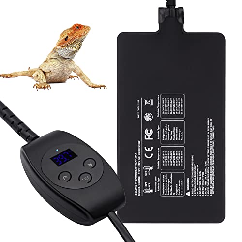 Svauoumu Heizmatte Terrarium,Regelbar Reptilien Heizmatte 6W/11W/23W/36W, IPX7 Wasserdicht mit Temperaturregelung für Reptilien SchildkröTe Schlange Gecko Einsiedlerkrebs Amphibien (6W:(10 * 17.8CM))