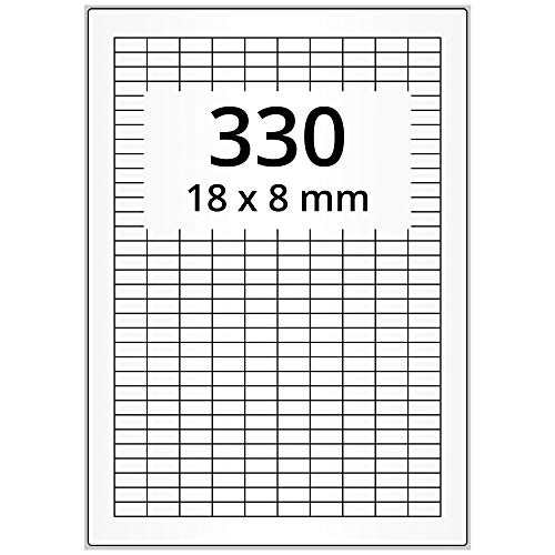 Labelident wetterfeste Folienetiketten weiß matt - 18 x 8 mm - 33000 PET Polyester Etiketten auf 100 Blatt DIN A4 Bogen, selbstklebend