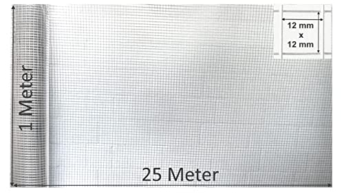 EXCOLO verzinkter Volieren Draht, 4eck-Gitterdraht, Viereck-draht, Drahtgitter 100 cm hoch als Käfig oder Zaun für Hasen, Nagetiere, Vögel oder andere Kleintiere. (Maschen 12 x 12 mm, Länge 25 m)