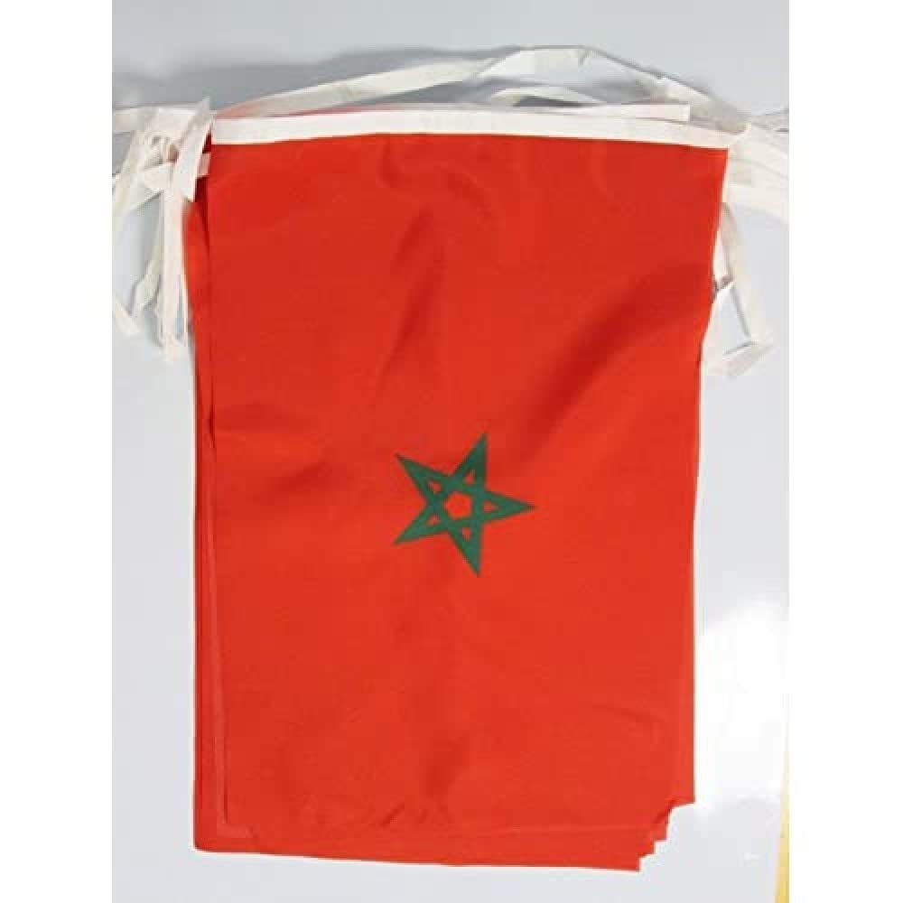 AZ FLAG FAHNENKETTE MAROKKO 12 Meter mit 20 flaggen 45x30cm- MAROKKANISCHE Girlande Flaggenkette 30 x 45 cm