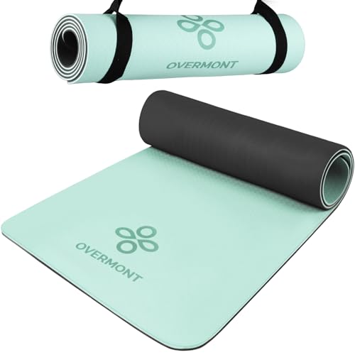 Overmont TPE Yogamatte 8MM Extra Dicke Gymnastikmatte Gepolstert Rutschfest Trainingsmatte mit Tragegurt 183 x 61cm für Gymnastik Fitness Pilates Grün