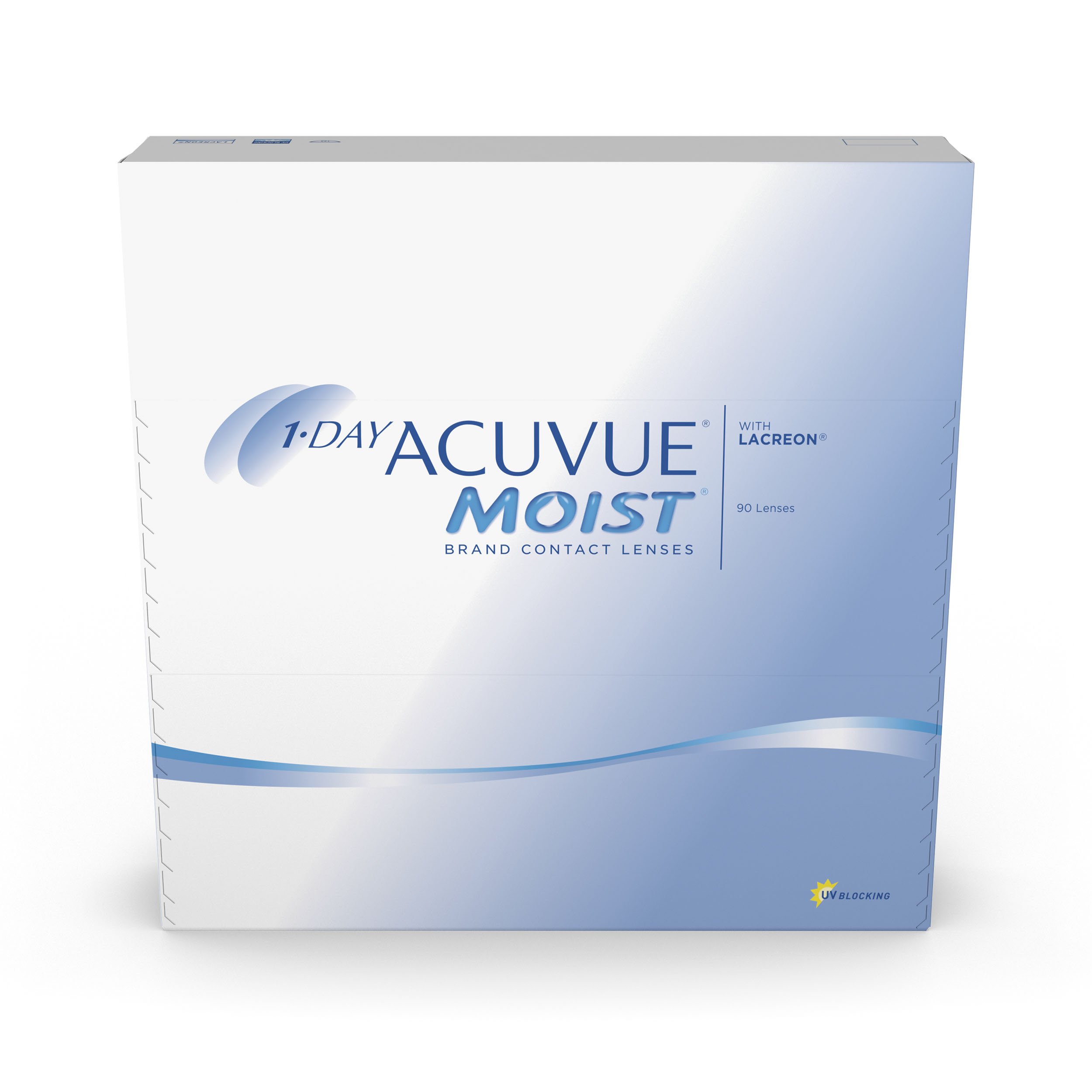 ACUVUE MOIST 1-Day Tageskontaktlinsen für empfindliche Augen & Allergiker – Tageskontaktlinsen mit 5.25 dpt und BC 9 – UV Schutz und Komfortables Tragegefühl – 90 Linsen