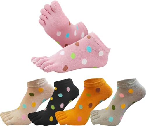 Fünf-Finger-Zehensocken für Damen, Baumwolle, süßes Katzen-Design, neuartige Crew-Socken, lustige süße Tier-Cartoon-Socken für Mädchen, Hunde-Katzen-Socken, Weihnachtssocken, UK 3–7, J-5 Paa