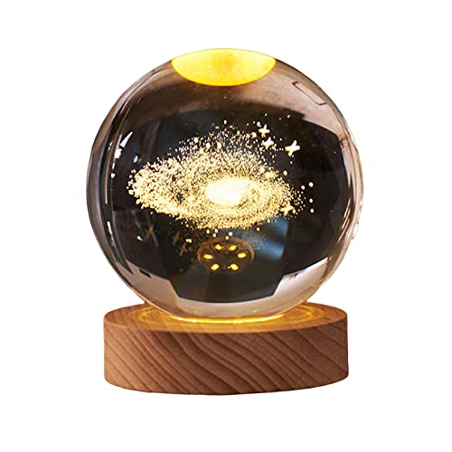 BYYLECL 3D-Planeten-Kristallkugel, graviertes Miniatur-Modell, Nachtlicht, Heimbüro-Dekor, leuchtende Kristallkugel-Ornament, Astronomie-Geschenke für Kinder
