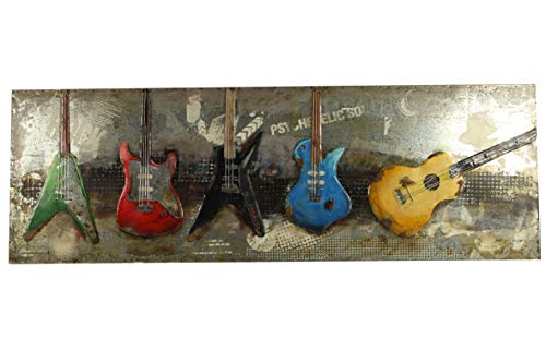 Wand-Objekt Metallbild Fünf Gitarren 3-D Bild Collage 180x60cm