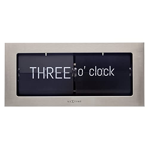 NeXtime Tisch 36 x 16,5 cm Metall-Silber 'Word Flip Clock', Mehrfarbig, 36 x 16,5 cm