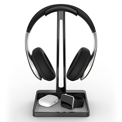 TotalMount Kopfhörerständer - Premium Kopfhörer Aufbewahrung und Schutz (Schwarz Gaming Headset Ständer und graue Silikon Tray Liner)