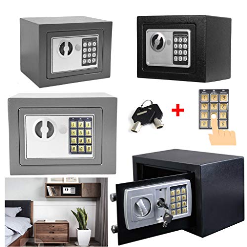 Tresor Safe 31x20x20 cm mit 2 Doppelstahlbolzen, Elektronischem Tresor mit Zahlenschloß + 2 Notschlüssel, Sicherheitsbox für Hotel, Büro und Heim, Schwarz
