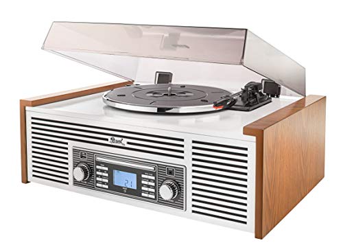 Dual NR 7 Stereo-Nostalgie Musikanlage mit Plattenspieler (UKW-Tuner, CD-RW, MP3, USB, Bluetooth, Aux-In) braun