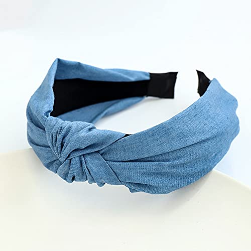 Denim Tie Knoten Haarband Kreuz Stirnband for Frauen Mädchen Haarschmuck Buntes Geschenk (Color : Light Blue)