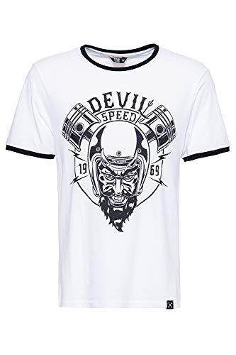 King Kerosin Herren T-Shirt Vinatge Ringer Optik Speed Devil Rundhals Kurzarm Regular Fit Speed Devil
