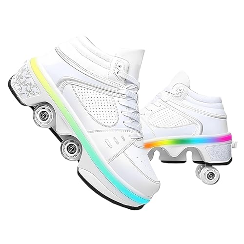 Schuhe mit Rollen für Mädchen und Damen, Kinder Rollschuhe, Verstellbar Roller Skates Shoes für den Außenbereich, Rolschaats und Sneakers 2 in 1 (E, EU39)