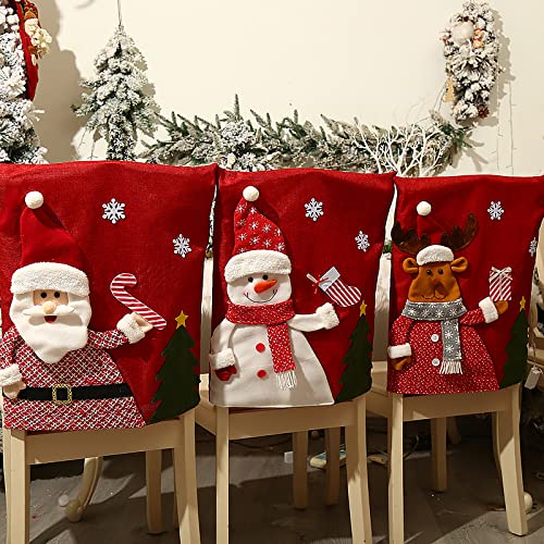 Goosacyon Stuhlhussen für Weihnachten, Weihnachten, Esszimmerstuhl, Stuhlhussen für Weihnachten, Weihnachtsmann, Schneemann, Stuhlhussen, 6 Stück