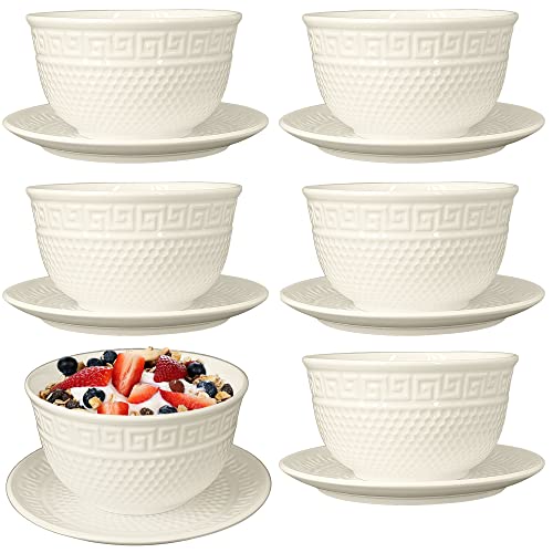My-goodbuy24 Suppenschüssel aus Porzellan Müslischale - 6-teiliges Set mit Unterteller - 500ml - Porzelannschüssel, Müslischüssel, Salatschüssel, Dessertschüssel, Spülmaschinengeeignet - beige