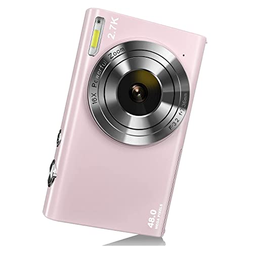 AIDIRui Digitalkamera mit Autofokus, 2,7K 48MP Kamera mit 2,8 Zoll Großbildschirm, Stilvolle Kamera für Teenager-Rosa