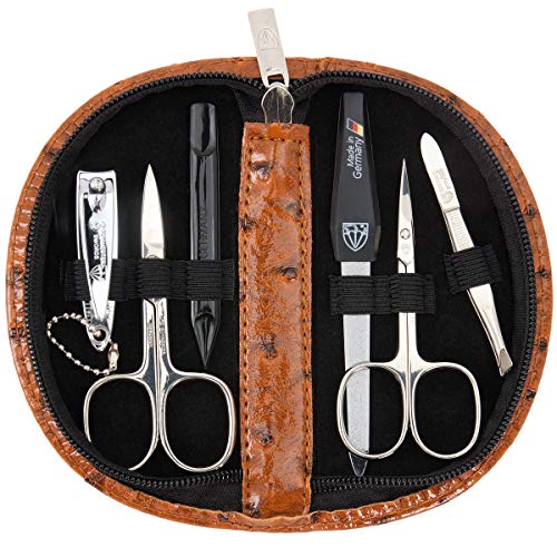 DREI SCHWERTER Solingen Germany Nagelpflegeset 'Pescara' 6-tlg. Maniküre Pediküre Reise Etui Set Nagelset Nagelnecessaire, Stahlinstrumente Markenqualität, Maniküreset Kunst Leder Geschenk Box (517)