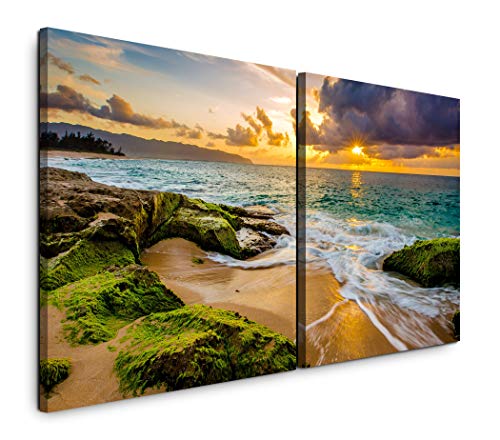 Paul Sinus Art GmbH Hawaii Küstenlandschaft 120x60cm - 2 Wandbilder je 60x60cm Kunstdruck modern Wandbilder XXL Wanddekoration Design Wand Bild