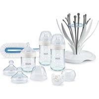 NUK Nature Sense Glasflaschen Set | 3 Babyflaschen | Temperature Control Anzeige | Trinksauger | Flaschenbürste | Multi Dry | Genius Schnuller | BPA-Frei | 0-6 Monate | weiß