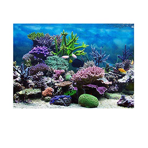 DAYOLY Aquarium-Poster-Hintergrund, Unterwasser-Marine-Koralle, einseitig, Fischtank-Aufkleber/Applikation, selbstklebend, für Aquarium-Dekoration, Papierbild (91 x 30 cm)
