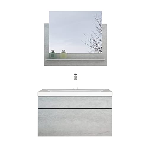 Home Deluxe - Badmöbel-Set - Wangerooge Grau - inkl. Waschbecken und komplettem Zubehör - Verschiedene Größen (Medium)